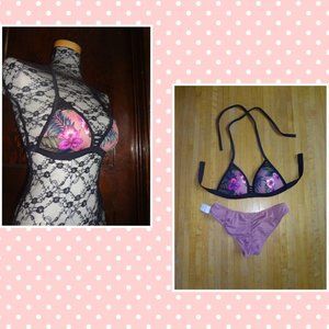 Victoria's Secret PINK ruched cheeky push up bikini Begonia XS swimsuit floral